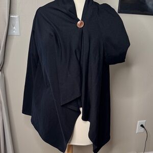 Bobeau Black Women's Poncho with Button Detail